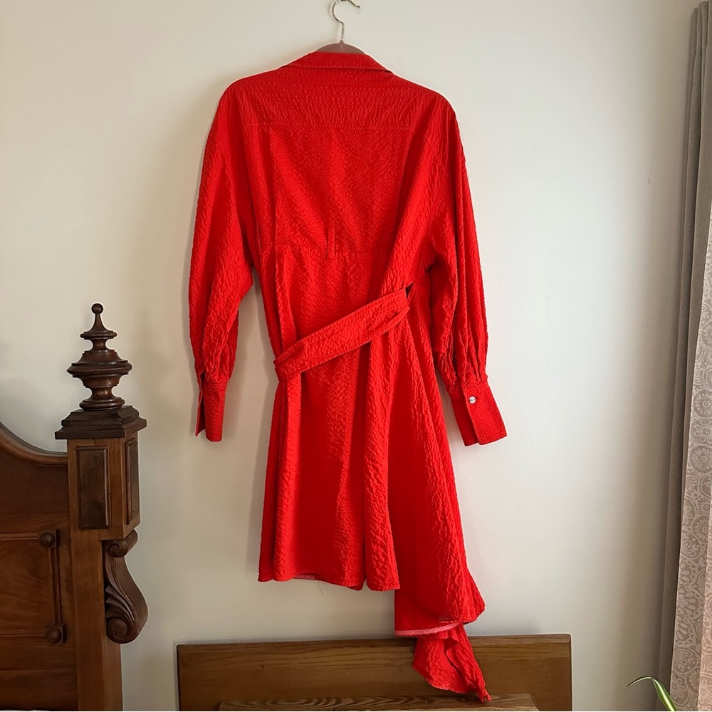 Adeam • Red Wrap Ruffle Dress - Picture 8 of 9